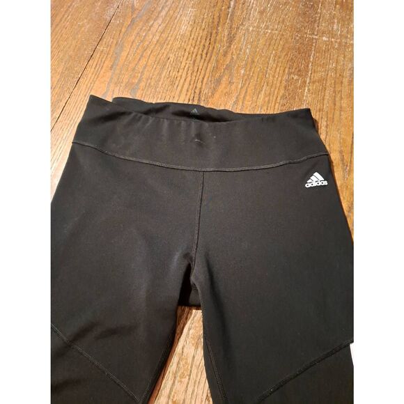 Adidas ClimaLite Womens XL Black Capri Leggings 3 White Stripes Small Pocket - Picture 2 of 4